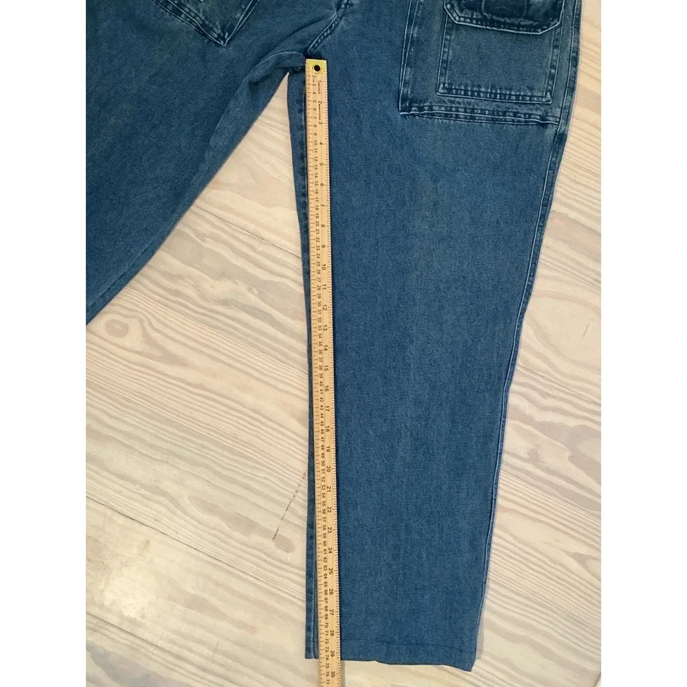 RW Rugged Vintage Mens Blue Denim Cargo Pants Pleated Relaxed Fit 36x32 Utility